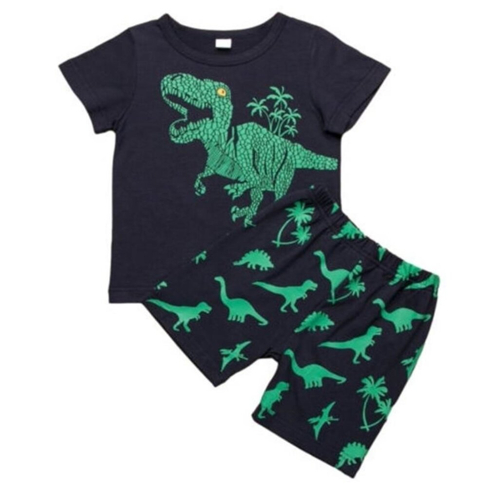 Toddler Dinosaur Print Outfits Short-sleeved Shirt Shorts Set Ages 1-2
